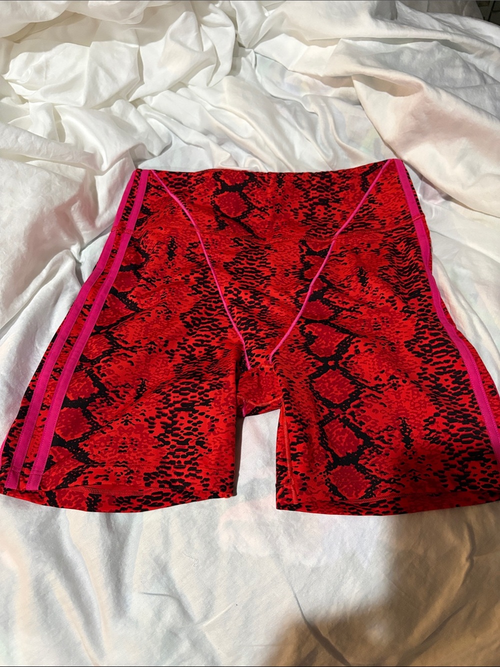Adidas Ivy Park Red Snake-Print High-Waist Workout Shorts